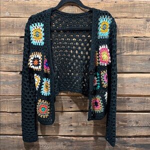 Vibrant Crochet Cardigan V Neck Cropped Button down Sweater